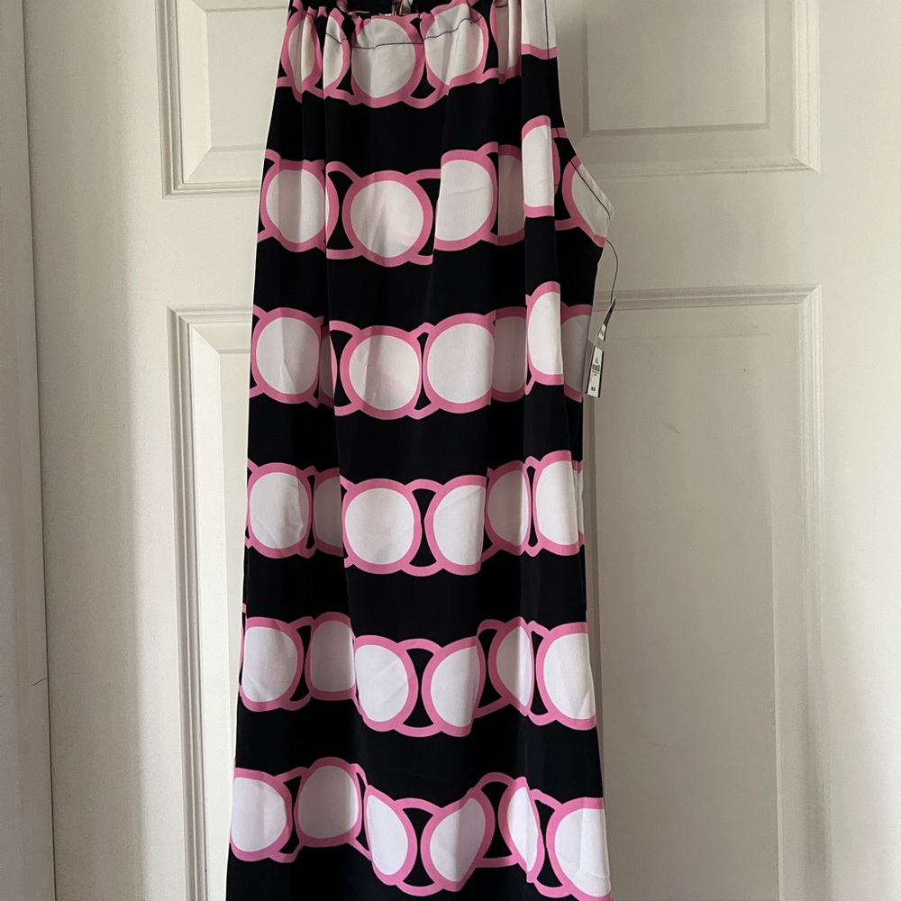 Crown & Ivy dark navy blue and Pink knee length dress.